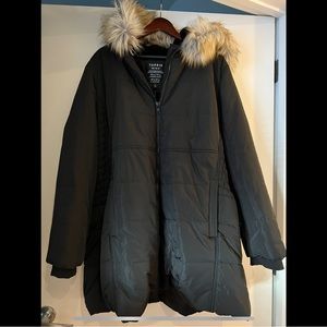 Nylon Fur Trim Fit And Flare Puffer